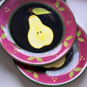 Plates set of two 9” pears vintage ceramic  222 FIFTH Fruit Passion Jane Davies